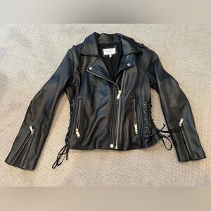 BCBGeneration Moto/Biker Black Leather Jacket with Lace-up Sides